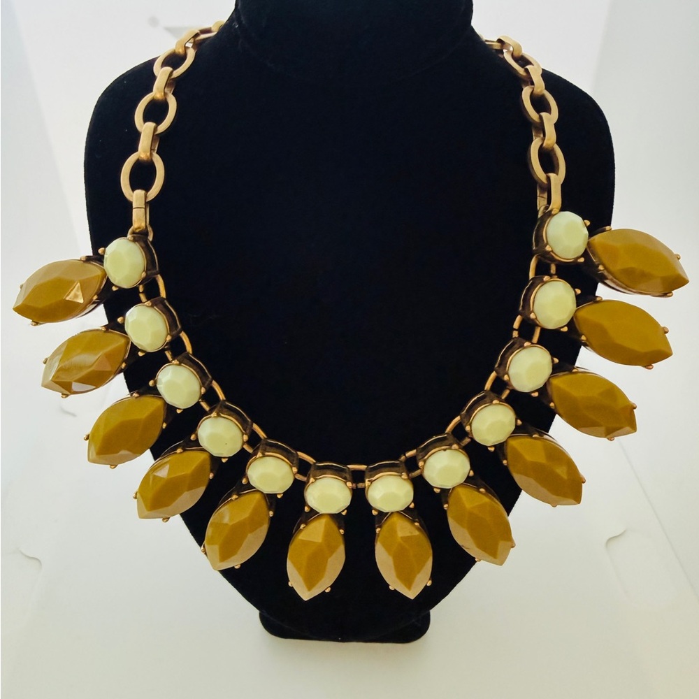 J. Crew Mint Green and Chartreuse Drop Accent Link Statement Necklace